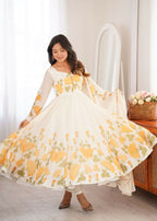 Teeya Creation Off-White Floral Anarkali Salwar Kameez Suit Set | Grocsy