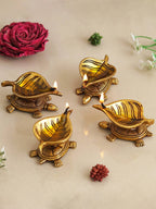 eCraftIndia 4 Pieces Beige Tortoise Statue Leaf Design Diyas | Grocsy