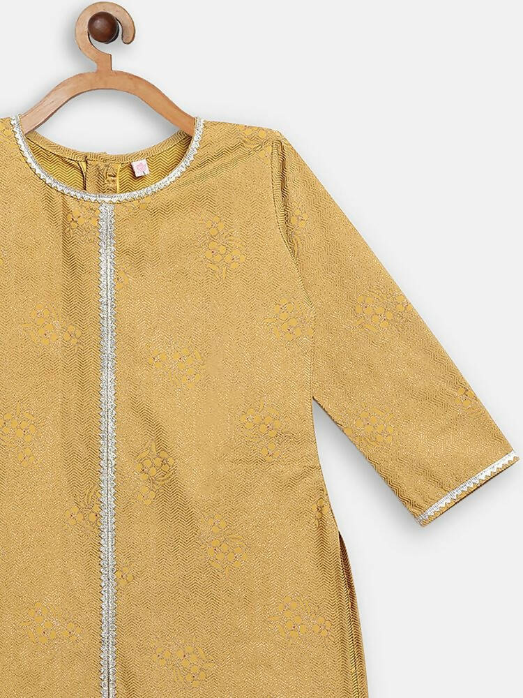 Ahalyaa Mustard Crepe Straight Kids Kurta Palazzo Set For Girls | Grocsy
