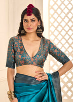 Joban Fashion Satin Silk With Zari Border Sea Green Colored Designer Pallu Saree | Grocsy