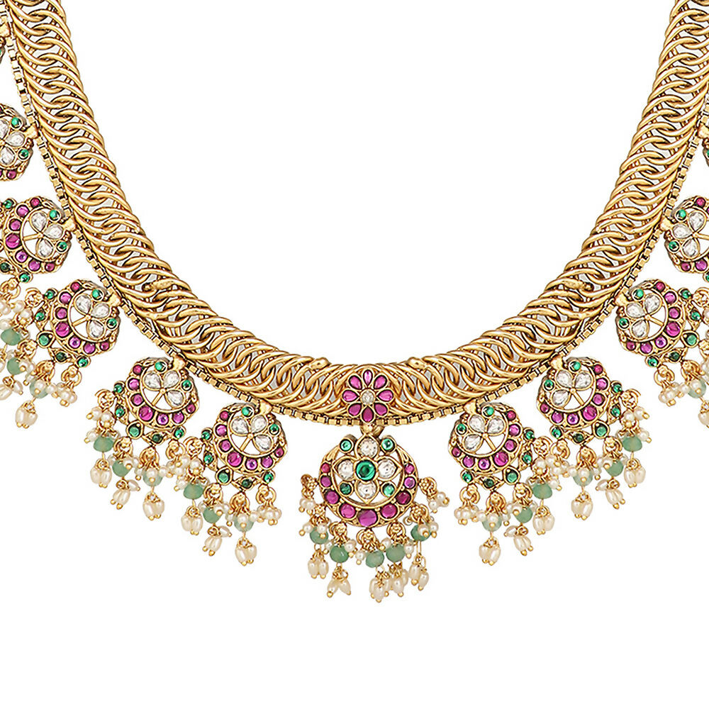 Nuyug 18K Gold Plated Estele Gold Tone Beaded Long Necklace Set | Grocsy