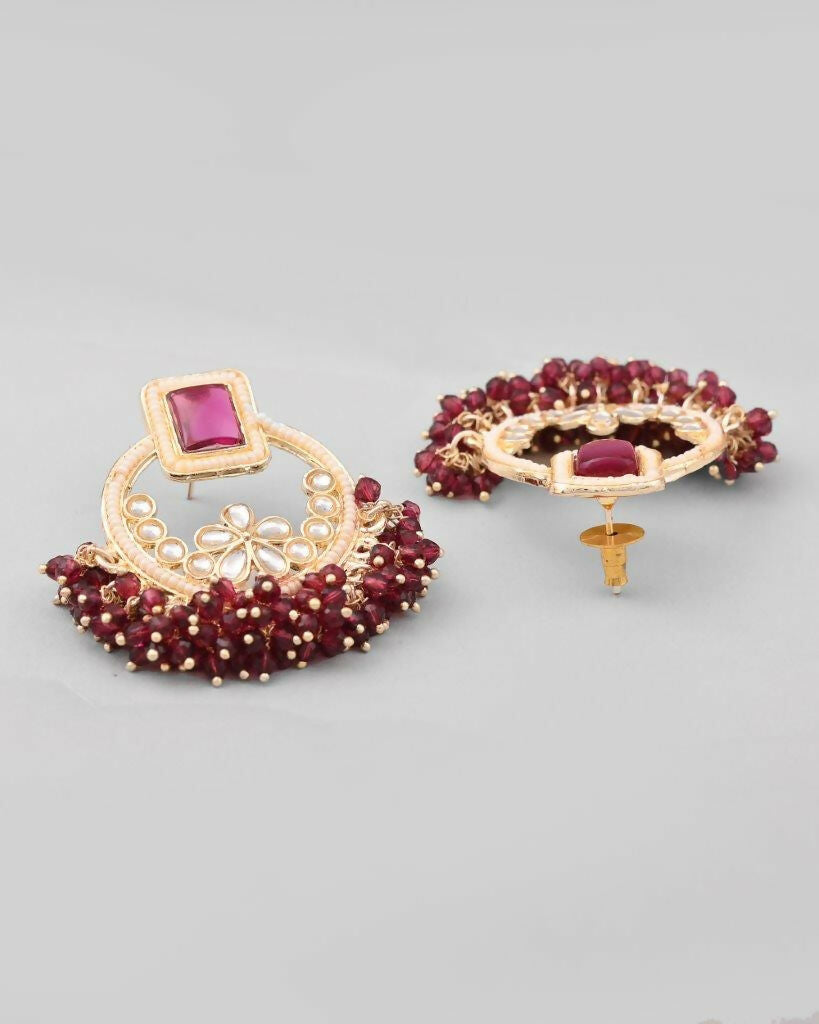 VOJ Gold-Polished Purple Stone Studded Earrings