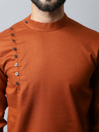 Even Apparels Brown Color Linen Pure Cotton Men's Kurta With Side Placket (SLD1137) | Grocsy