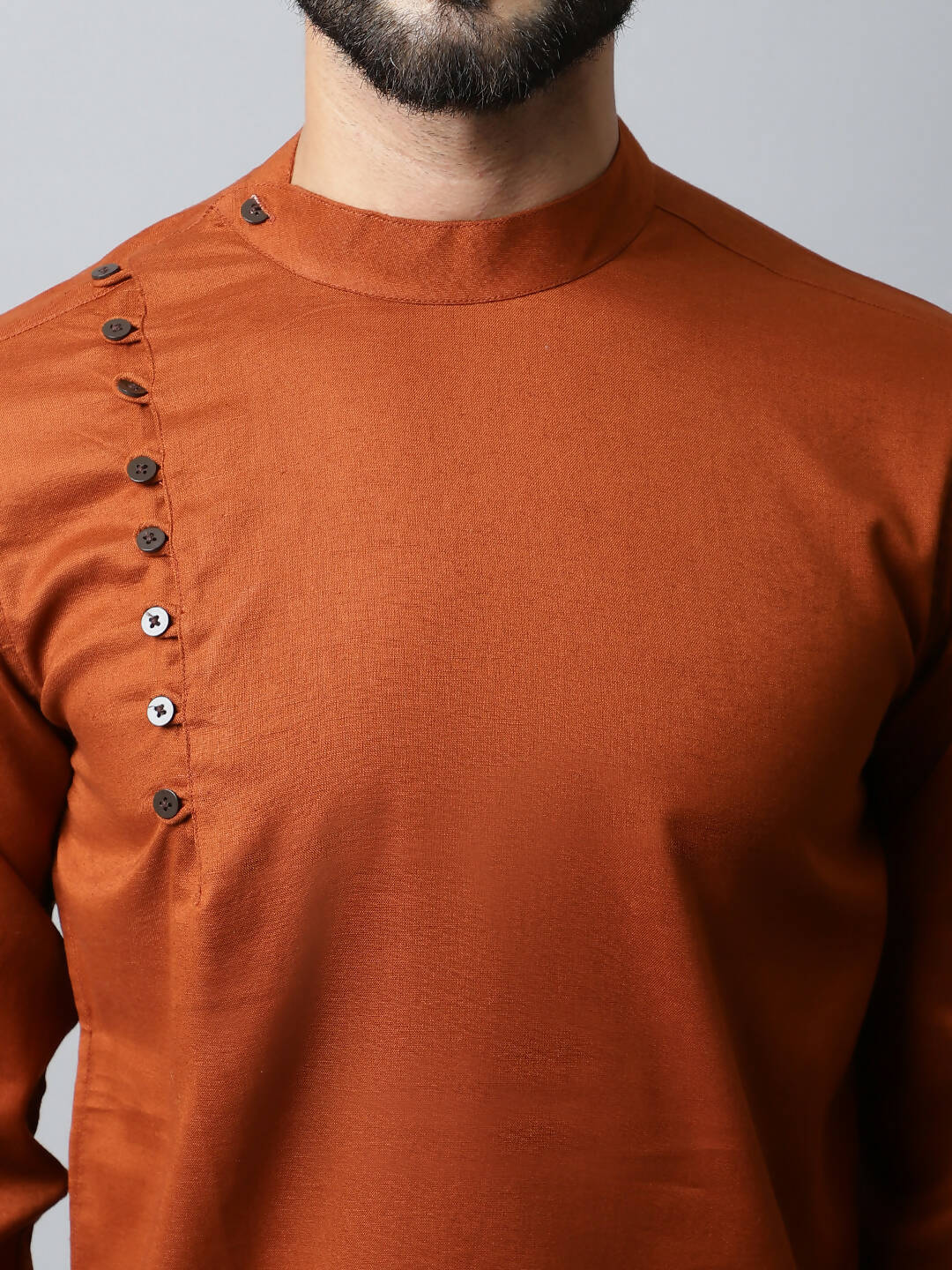 Even Apparels Brown Color Linen Pure Cotton Men's Kurta With Side Placket (SLD1137) | Grocsy