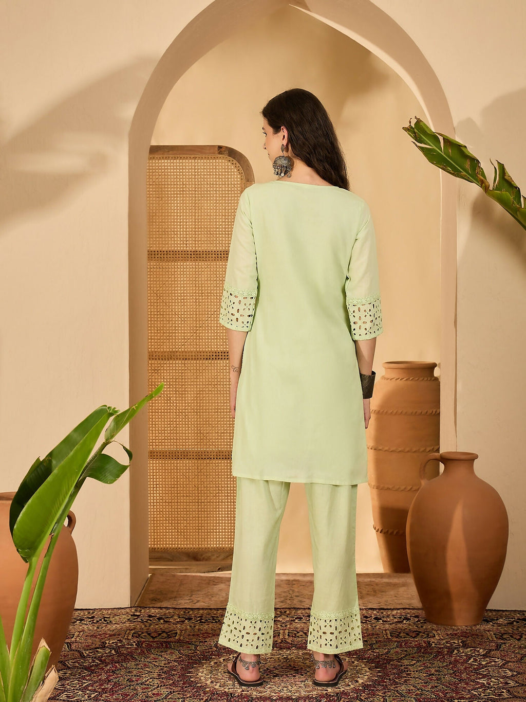 Joban Fashion Embroidery Green Pure Cotton Cord Set | Grocsy