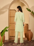 Joban Fashion Embroidery Green Pure Cotton Cord Set | Grocsy