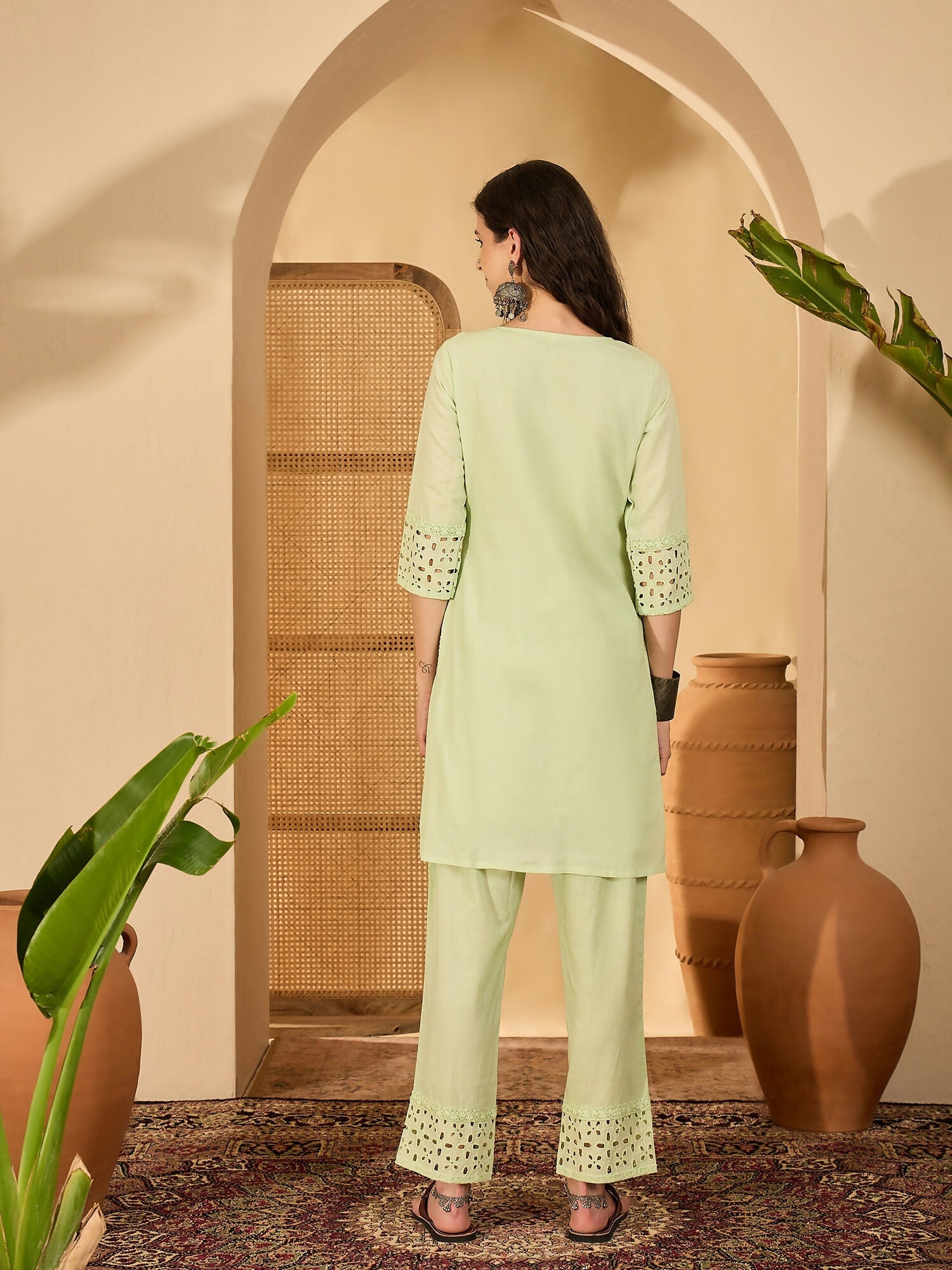 Joban Fashion Embroidery Green Pure Cotton Cord Set | Grocsy