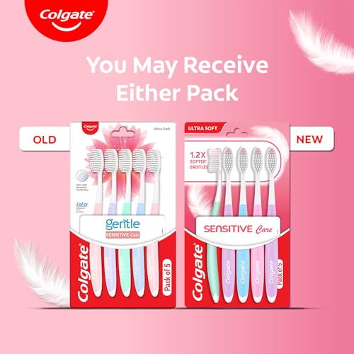 Colgate Gentle Sensitive Care Ultra Soft Bristles Manual Toothbrush for Adult Combo Pack Offer,Multicolor- 5Pcs | Grocsy
