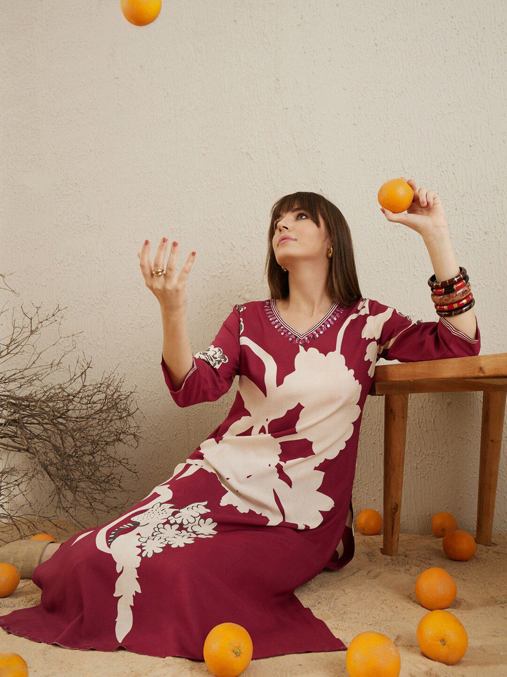 Indo Era Floral Printed V-Neck Sequinned A-Line Kurta with Salwar | Grocsy