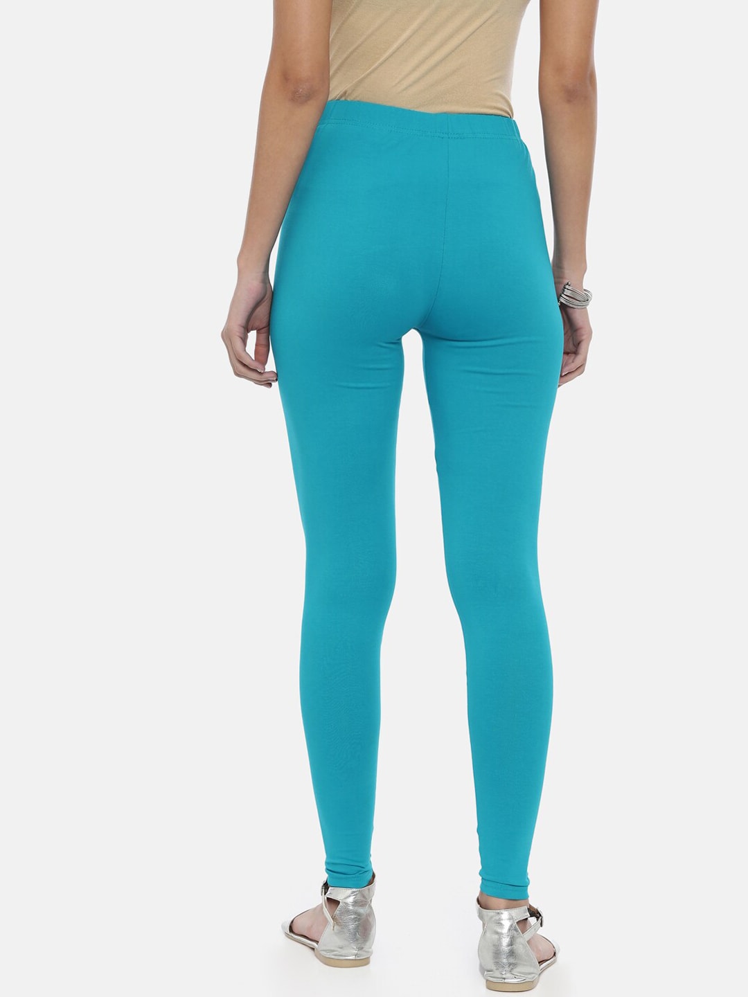 Souchii Turquoise Blue Solid Slim-Fit Ankle-Length Leggings | Grocsy