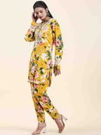 HOUSE OF KARI Floral Printed Chikankari Regular Straight Pure Cotton Kurta with Trousers | Grocsy