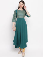 Janasya Women Teal Ethnic Motifs Yoke Design Crepe Anarkali Kurta | Grocsy