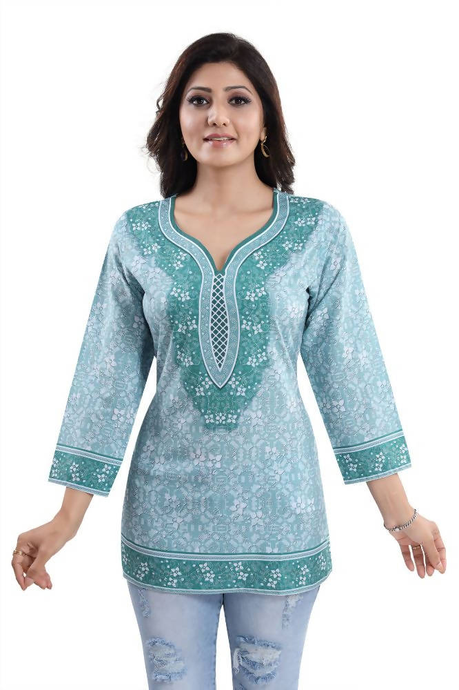 Snehal Creations Alluring Faux Crepe Printed Short Kurti Tunic Top | Grocsy