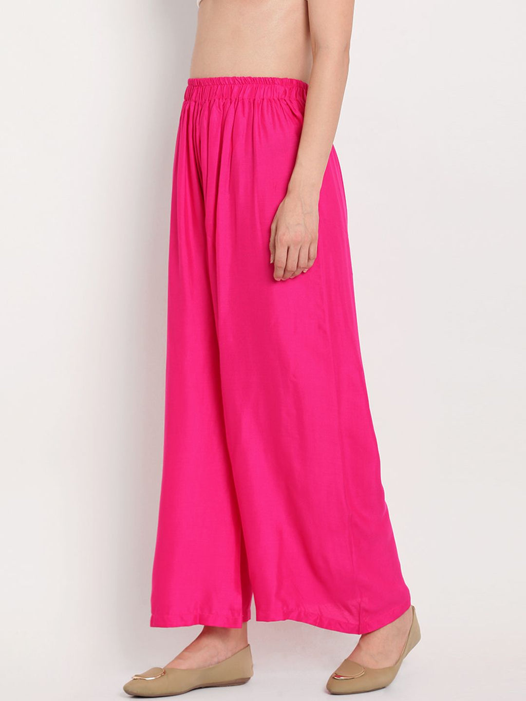 TAG 7 Women Pink Solid Flared Palazzos | Grocsy