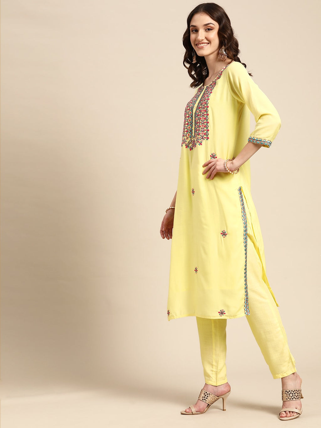 Sangria Women Ethnic Motifs Embroidered Kurta With Trousers & Dupatta | Grocsy