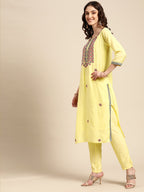 Sangria Women Ethnic Motifs Embroidered Kurta With Trousers & Dupatta | Grocsy