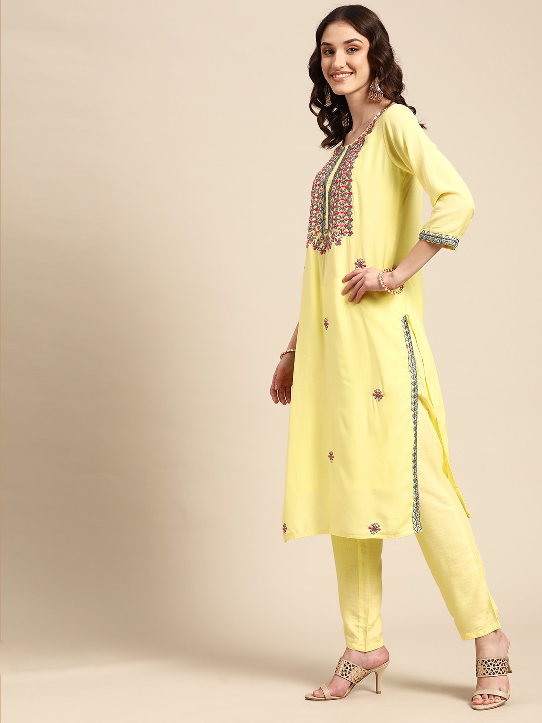 Sangria Women Ethnic Motifs Embroidered Kurta With Trousers & Dupatta | Grocsy