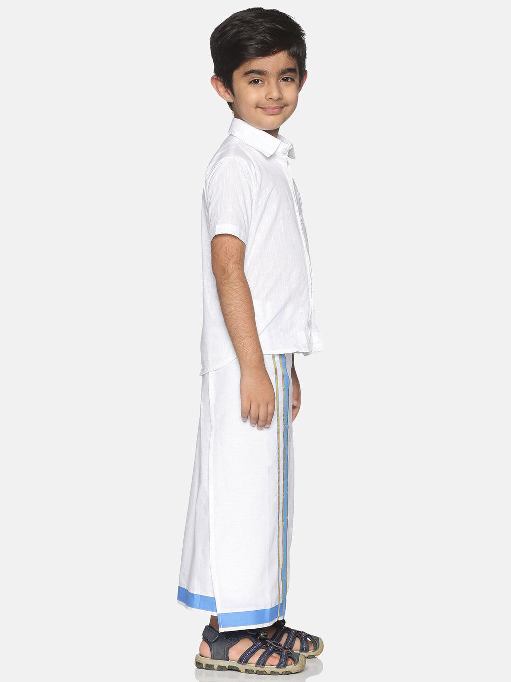Sethukrishna White Pure Cotton Solid Shirt and Veshti Set | Grocsy