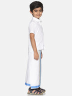 Sethukrishna White Pure Cotton Solid Shirt and Veshti Set | Grocsy