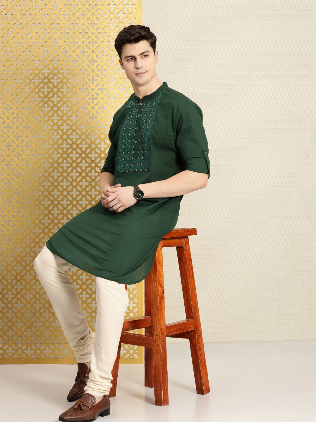 House of Pataudi Men Pure Cotton Ethnic Motifs Embroidered Jashn Kurta | Grocsy