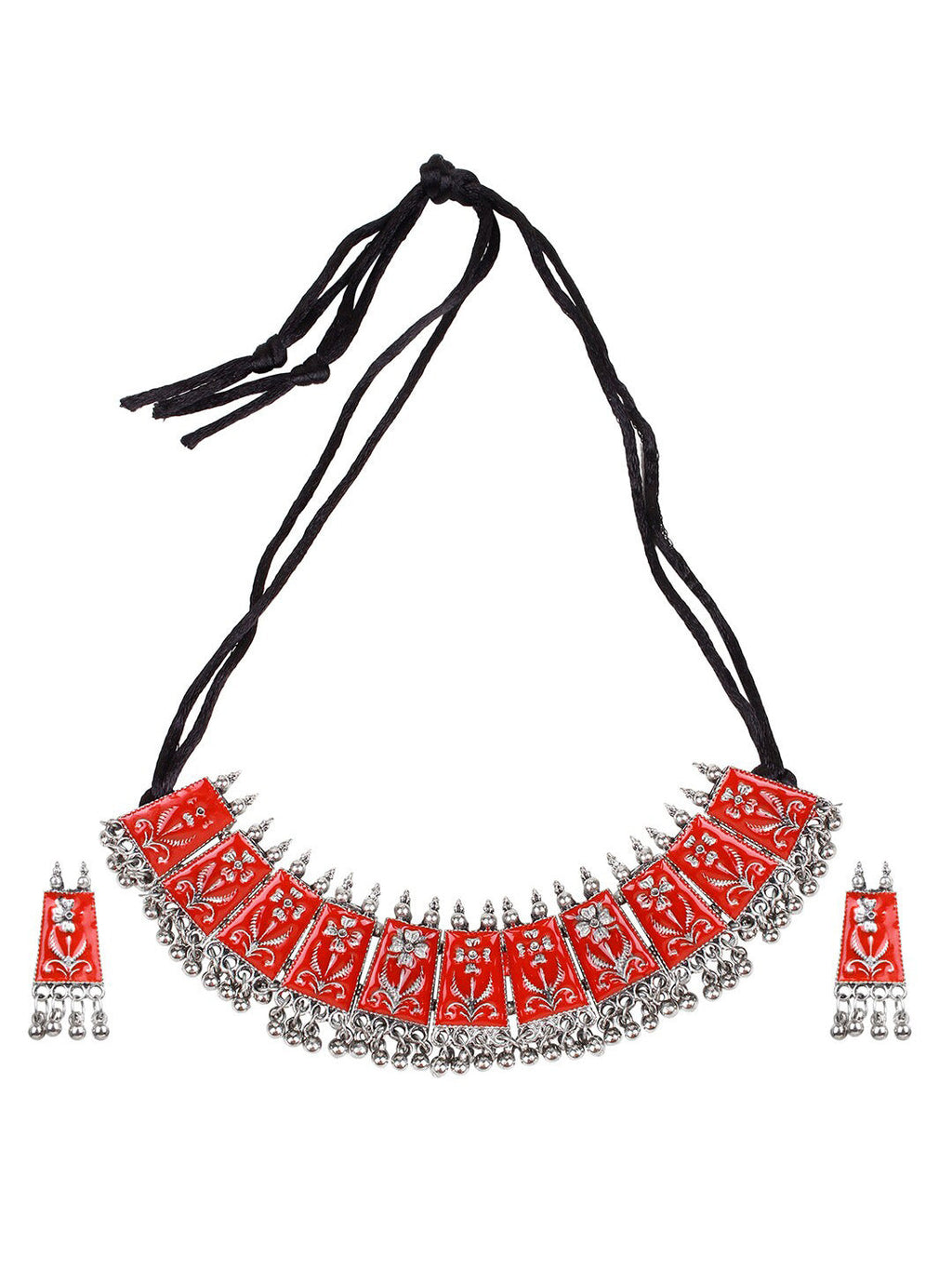 Cardinal Women Red Chocker Necklace & Earrings Jewellery Set | Grocsy