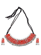 Cardinal Women Red Chocker Necklace & Earrings Jewellery Set | Grocsy