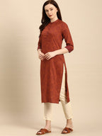 All About You Women Rust Brown Ethnic Motifs Printed Straight Kurta | Grocsy