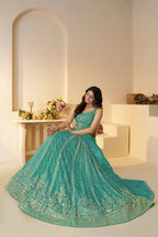 Kesar Fab Sky-Blue Silk Hand_Woven Lehenga | Grocsy