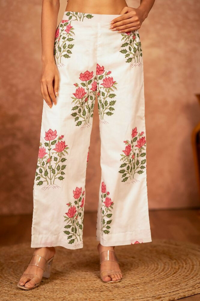 Joban Fashion Off White Red Hand Block Printed Cotton Suit Set | Grocsy