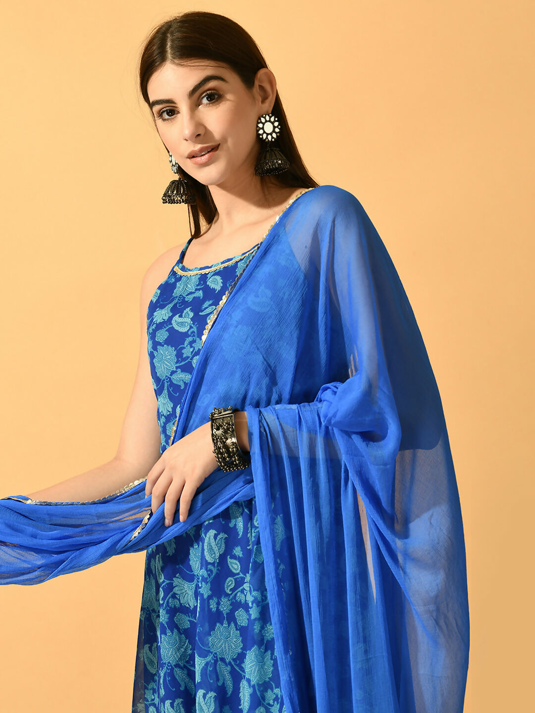 Myshka Women's Blue Festive Flared Anarkali Kurta With Dupatta sets | Grocsy