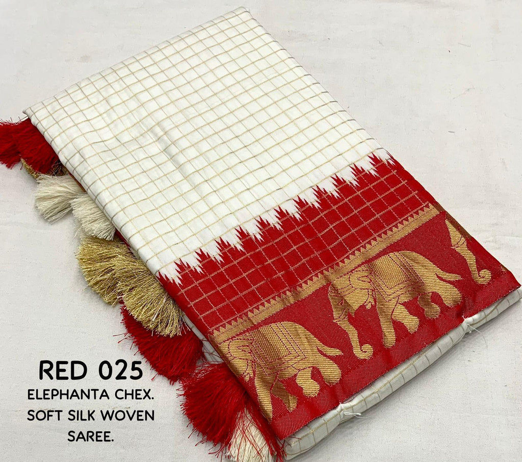 Red Silk Zari Woven Saree with Unstitched Blouse - Hiral Fashion | Grocsy