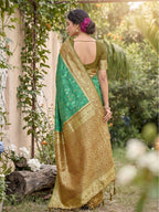 Shree Shyam Fashion Rama Green Soft Silk Saree | Grocsy