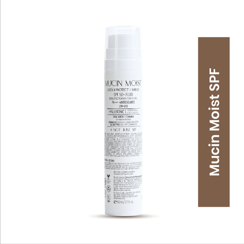Personal Touch Skincare Mucin Moist Fluid Sunscreen SPF 50+ PA+++ UVA/UVB To Minimizes Pores | Grocsy