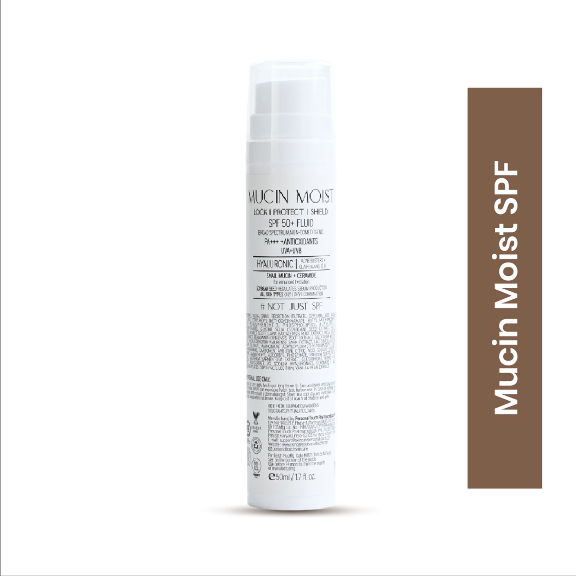 Personal Touch Skincare Mucin Moist Fluid Sunscreen SPF 50+ PA+++ UVA/UVB To Minimizes Pores | Grocsy