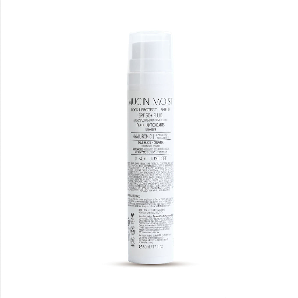 Personal Touch Skincare Mucin Moist Fluid Sunscreen SPF 50+ PA+++ UVA/UVB To Minimizes Pores | Grocsy