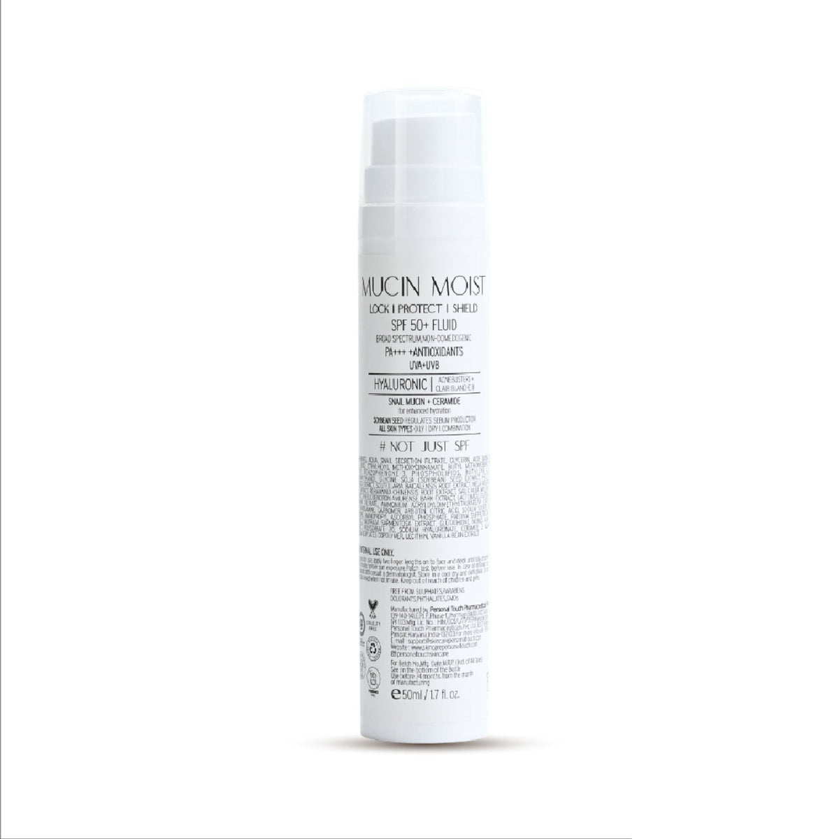 Personal Touch Skincare Mucin Moist Fluid Sunscreen SPF 50+ PA+++ UVA/UVB To Minimizes Pores | Grocsy