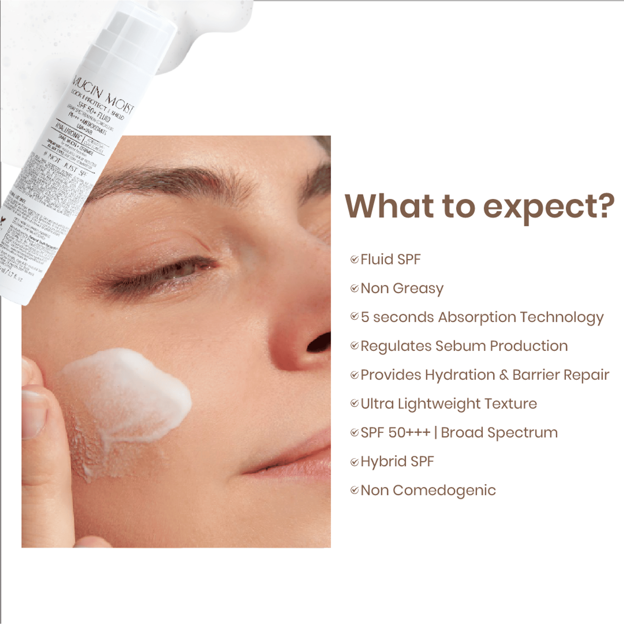 Personal Touch Skincare Mucin Moist Fluid Sunscreen SPF 50+ PA+++ UVA/UVB To Minimizes Pores | Grocsy