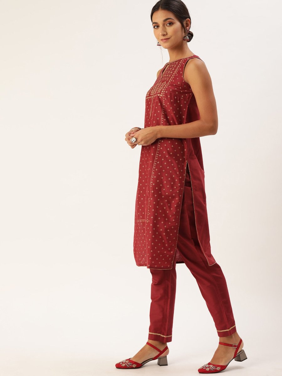 All About You Women Red Ethnic Motifs Printed Kurta with Trousers & With Dupatta | Grocsy