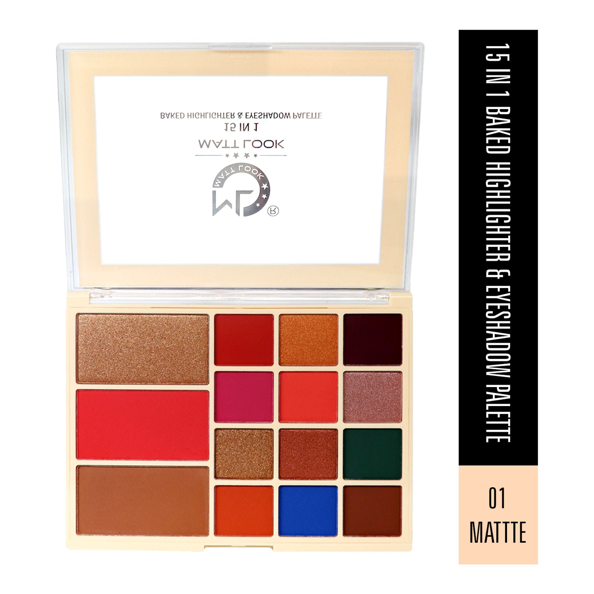Matt Look 15 In 1 Baked Highlighter & Eyeshadow Matte Palette Face Makeup - Matte 01 | Grocsy