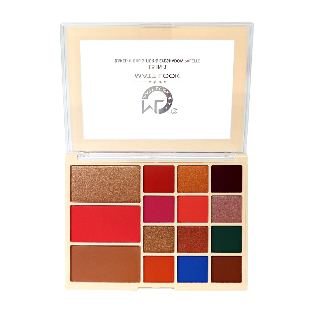 Matt Look 15 In 1 Baked Highlighter & Eyeshadow Matte Palette Face Makeup - Matte 01 | Grocsy