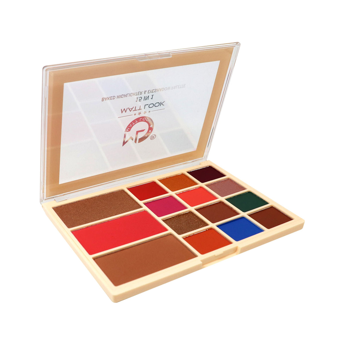 Matt Look 15 In 1 Baked Highlighter & Eyeshadow Matte Palette Face Makeup - Matte 01 | Grocsy