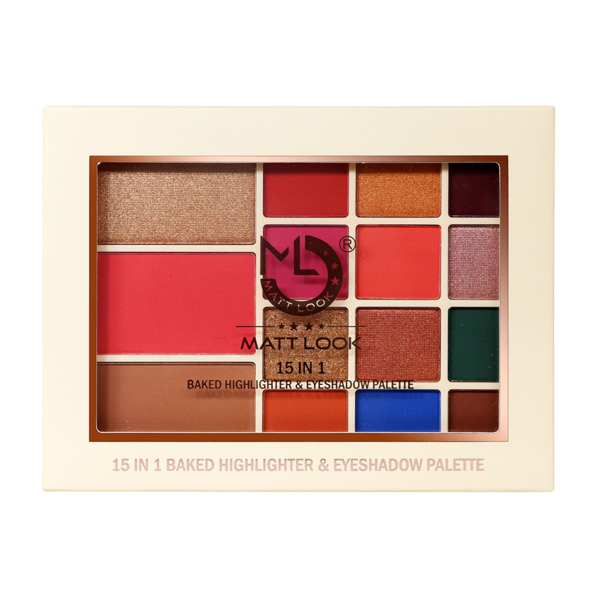 Matt Look 15 In 1 Baked Highlighter & Eyeshadow Matte Palette Face Makeup - Matte 01 | Grocsy