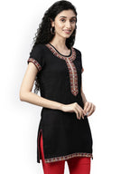 Souchii Black Embroidered Mirror Work Kurti | Grocsy