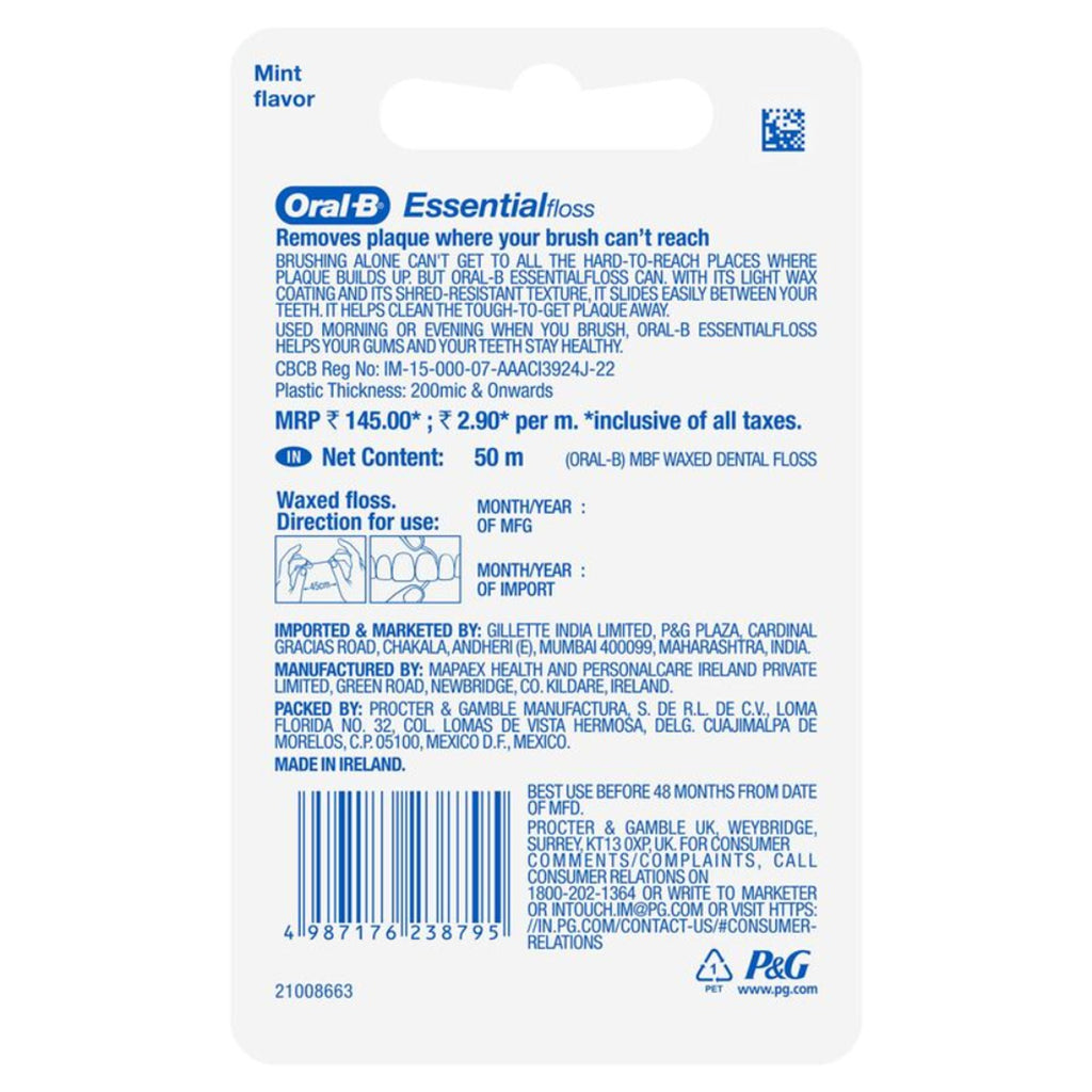 Oral-B Essential Floss Waxed Dental Floss Mint | Grocsy