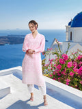 Sangria Floral Embroidered Puff Sleeves Cotton Kurta | Grocsy