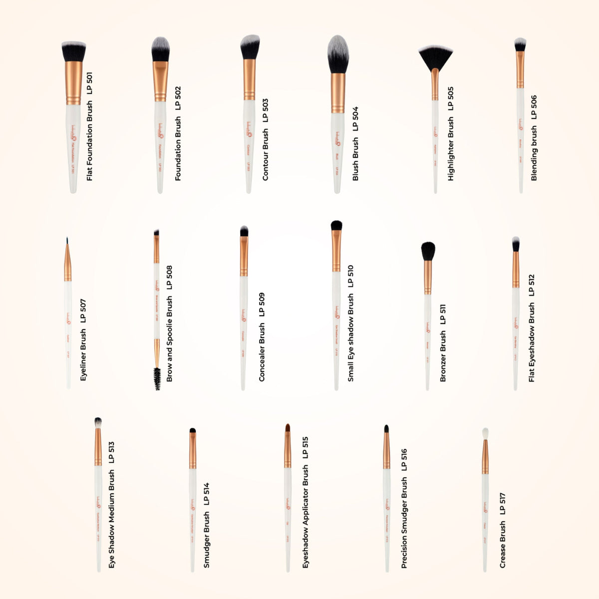 London Prime Glamstrokes Brush Set - 17 Pcs, Rose Gold | Grocsy