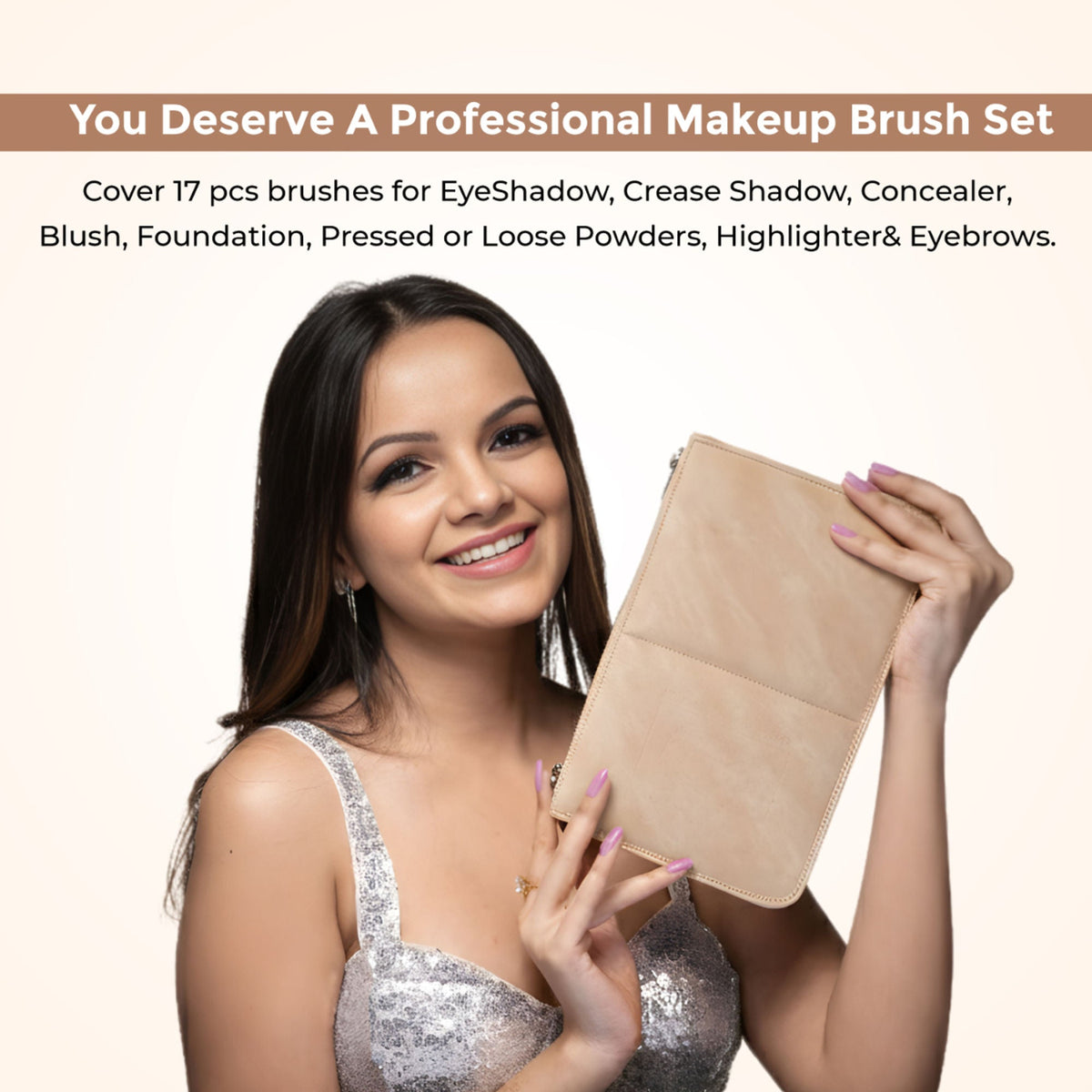 London Prime Glamstrokes Brush Set - 17 Pcs, Rose Gold | Grocsy