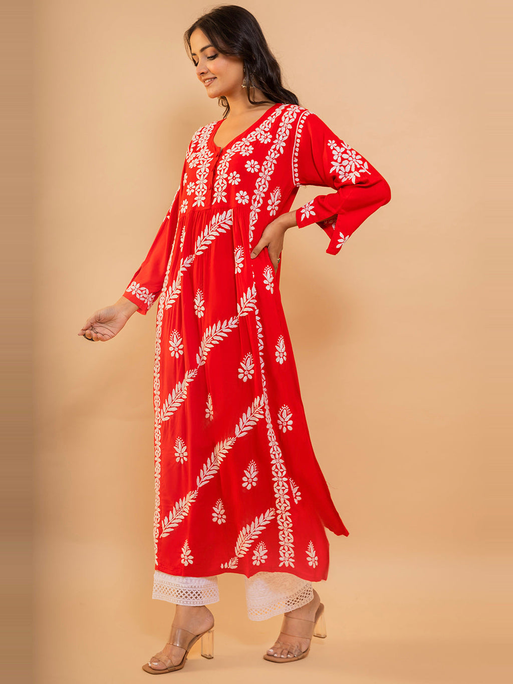 HOUSE OF KARI Cotton Floral Embroidered Chikankari Kurta | Grocsy