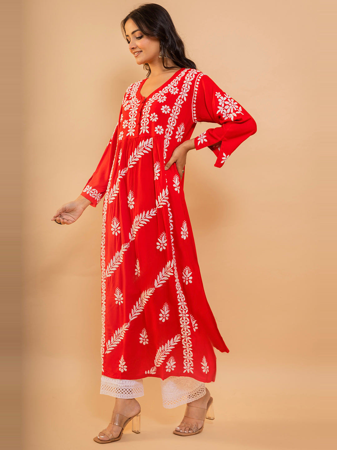 HOUSE OF KARI Cotton Floral Embroidered Chikankari Kurta | Grocsy