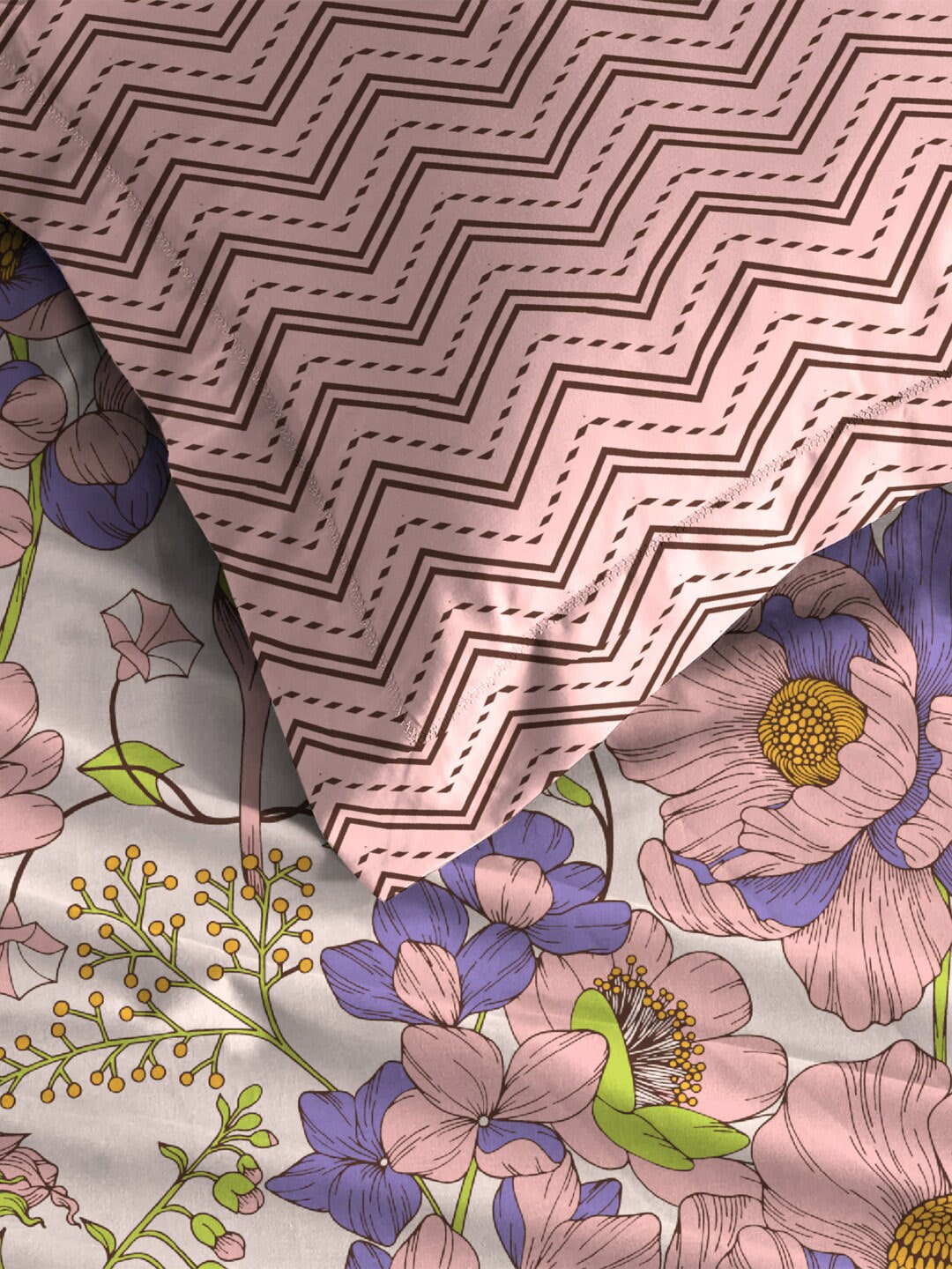 MYTRIDENT Moments Pink Blue Floral Pure Cotton 120 TC Queen Bedsheet With 2 Pillow Covers | Grocsy